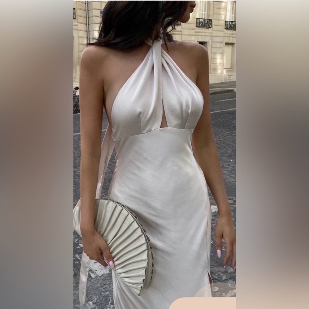 Amalia Billy J halter Bridesmaid Maxi Dress in Champagne